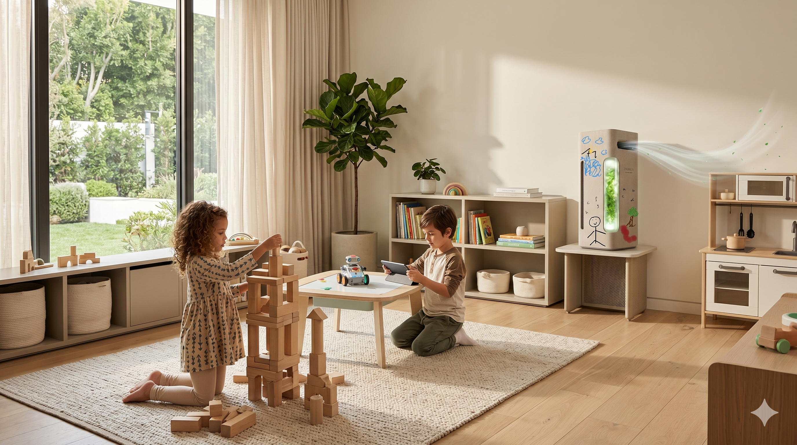 Children playing in a home with Zygreen air purification