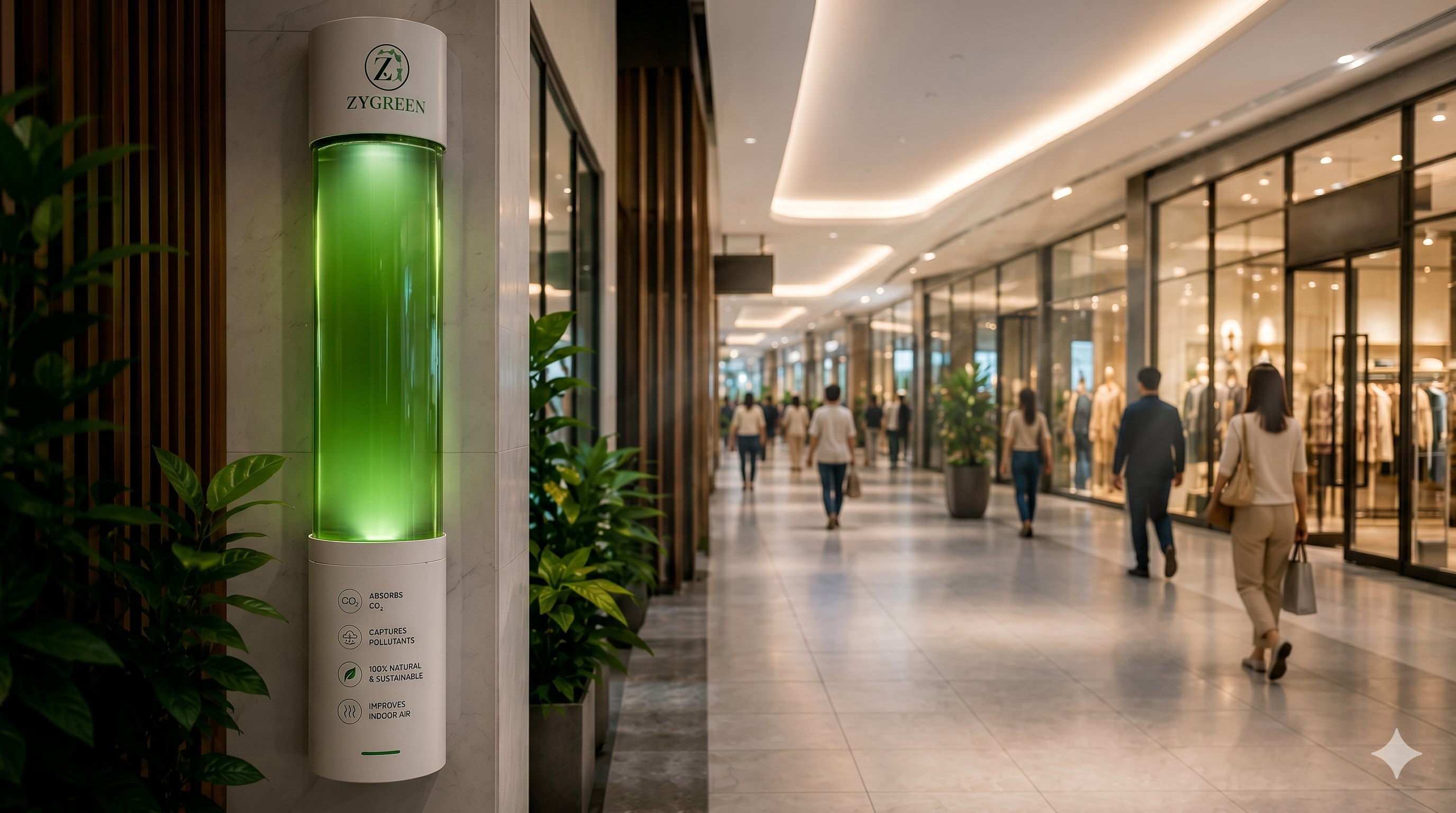 Shopping mall interior with Zygreen biological air purification